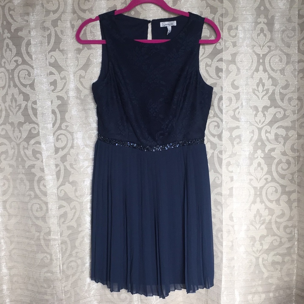 Speechless Navy Blue Lace to Chiffon Dress
